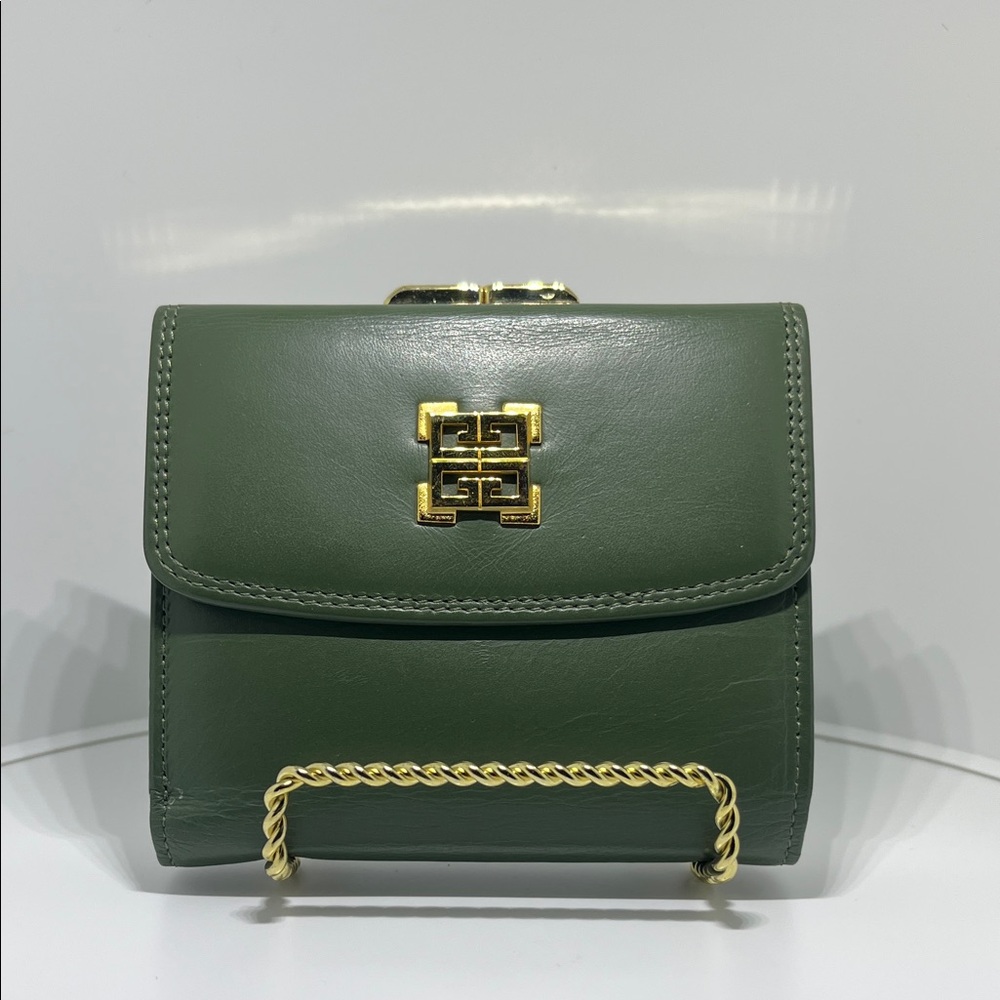 vintage Givenchy green leather kiss lock wallet